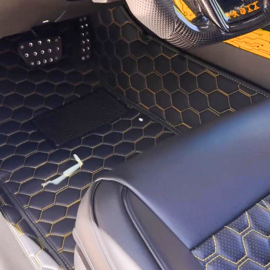 5th-gen-camaro-premium-honeycomb-leather-floor-mat-linersBlack W/ Yellow Stitching