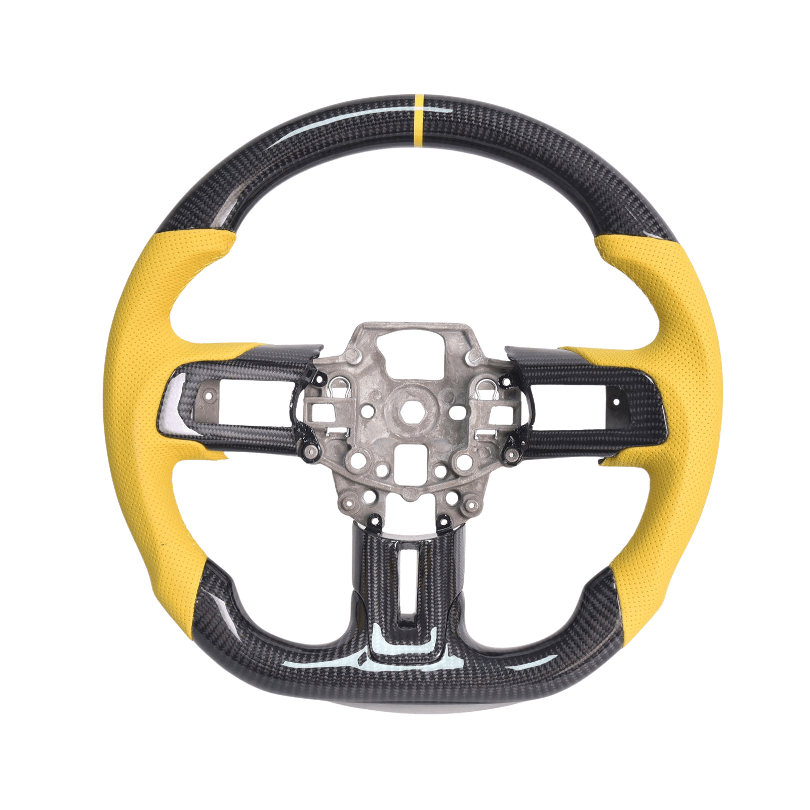 Mustang S550 Yellow Leather Yellow Stitching Carbon Fiber Steering Wheel (2015–2017)