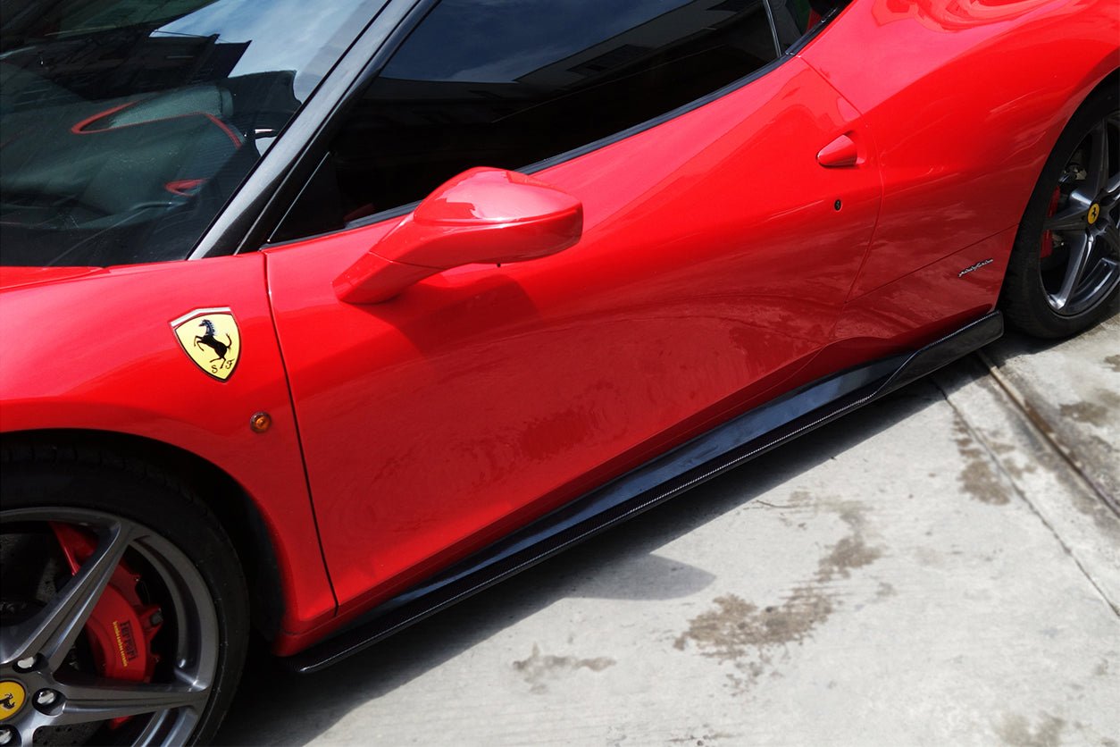 2010 - 2015 Ferrari 458 Coupe & Spyder AV Style Carbon Fiber Side Skirts Under Board