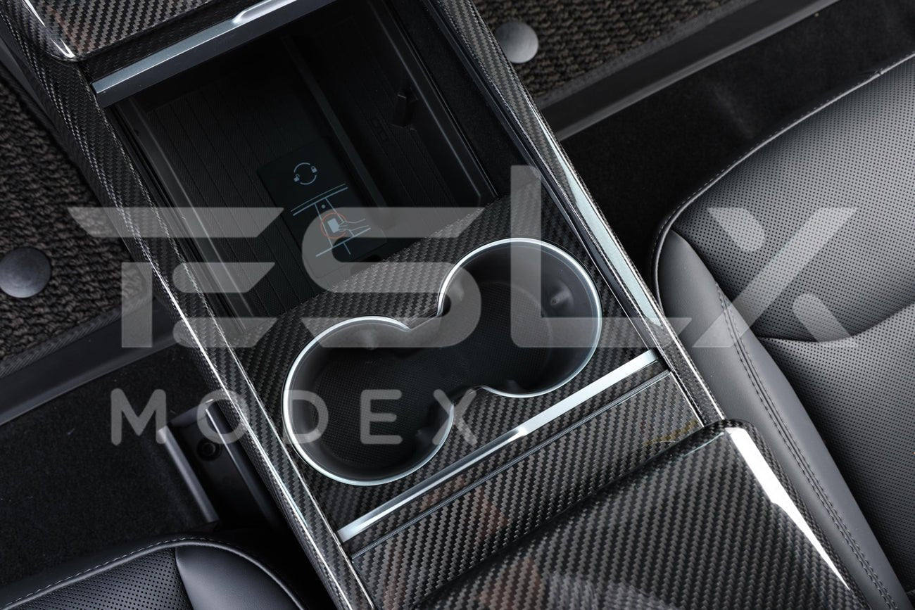 Tesla Model 3 Highland / Model Y Carbon Fiber Interior Water Cup Frame 2024-Up