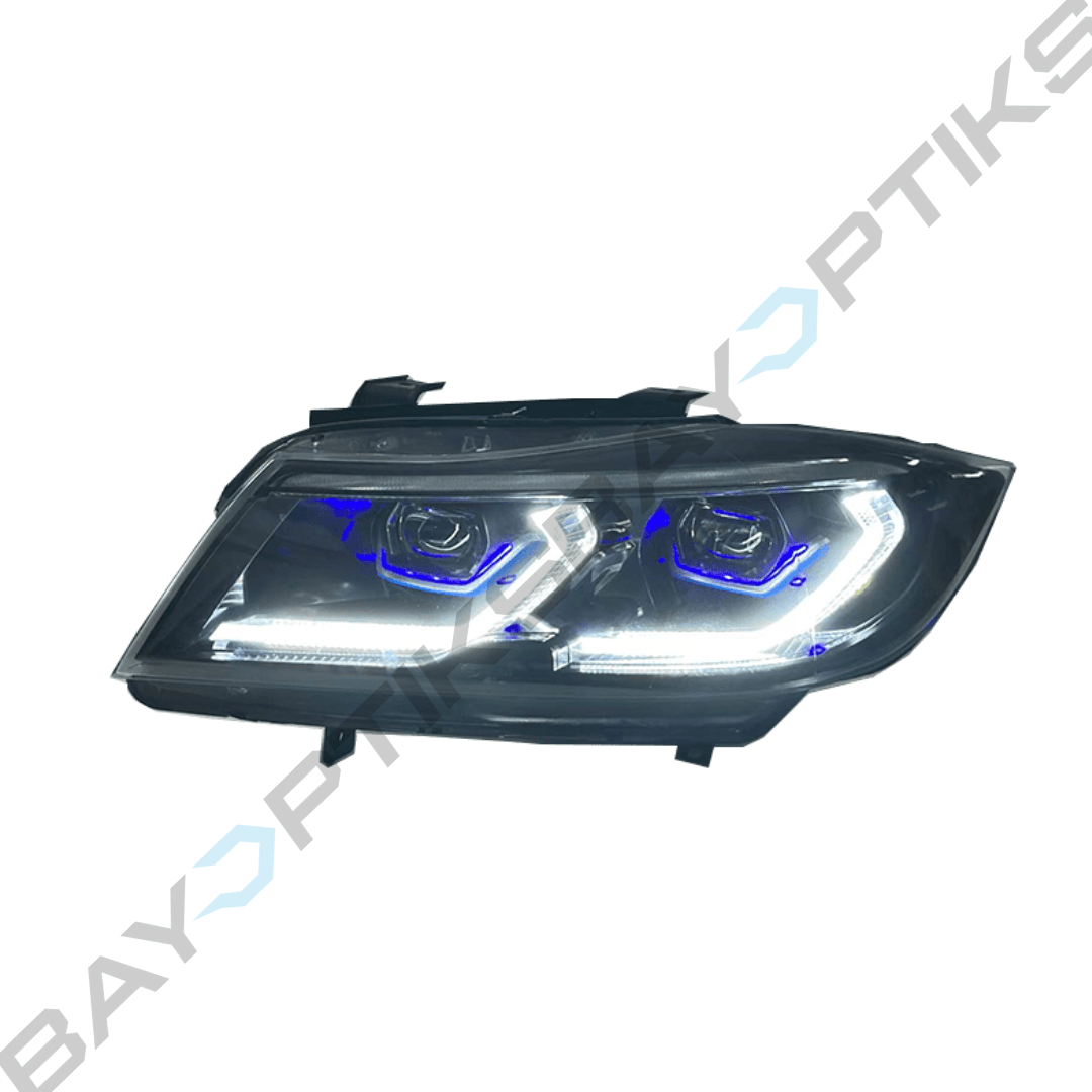 E90 3 Series Sedan Laser Style CSL Yellow/White Sequential LED Headlights Shadowline Version (2005 - 2012)