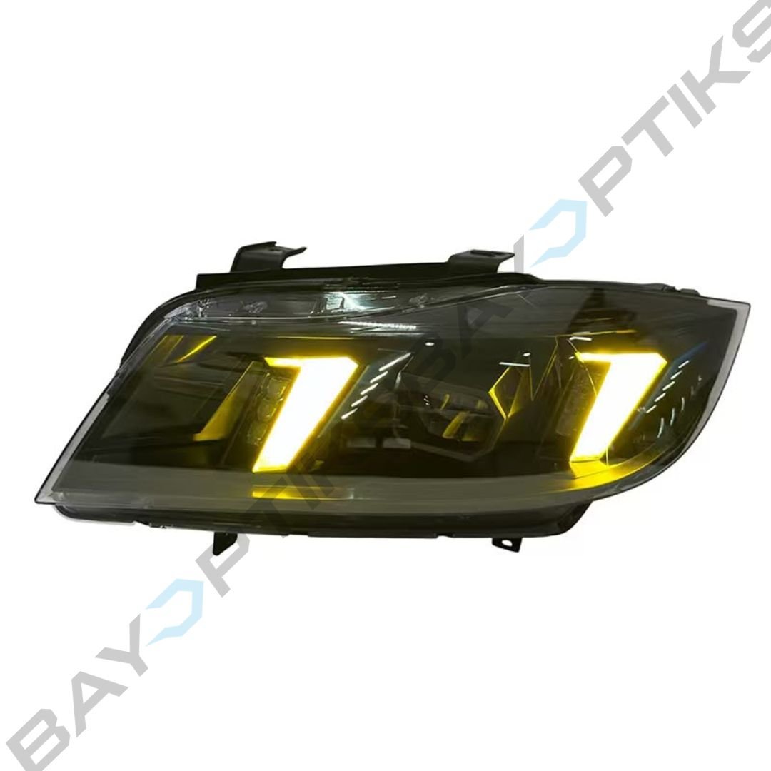 BMW E90 3 Series Snake Eyes Yellow White Amber Tri-Color LED Headlights 2005-2012
