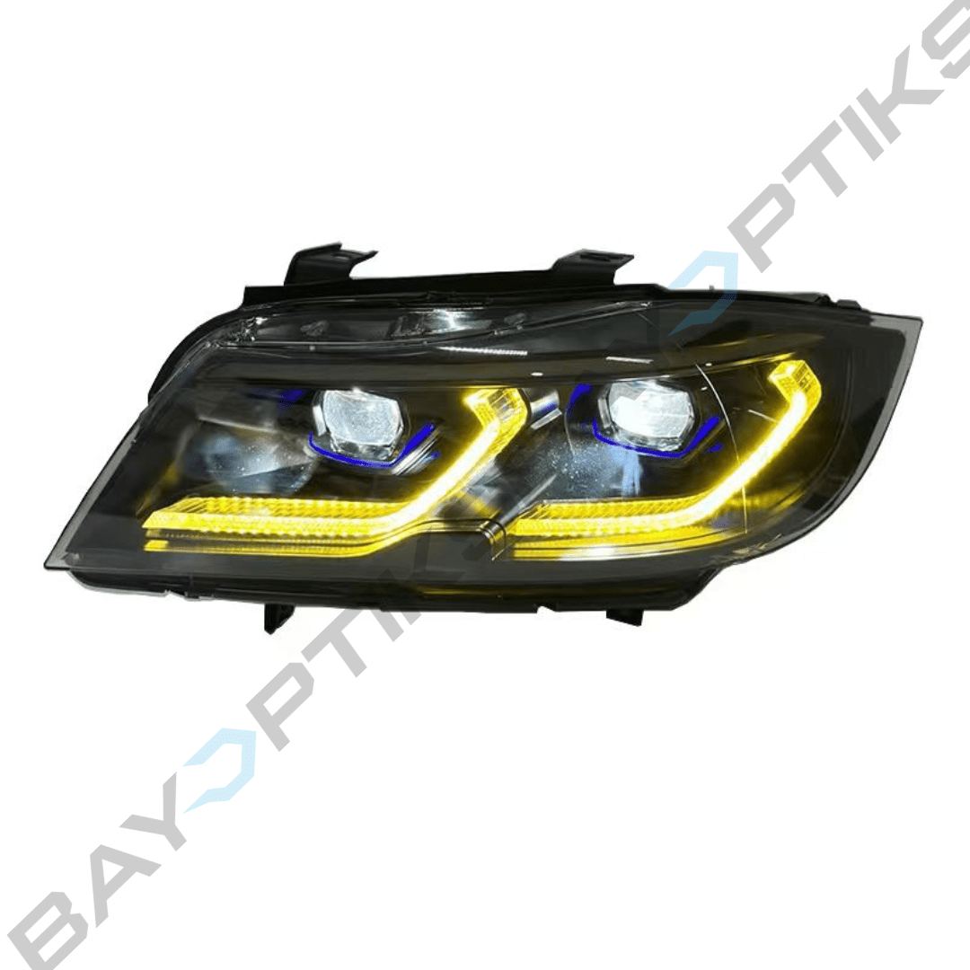 BMW 3 Series E90 Black Shadow Sedan Laser Style Yellow White Amber LED Headlights 2005-2012