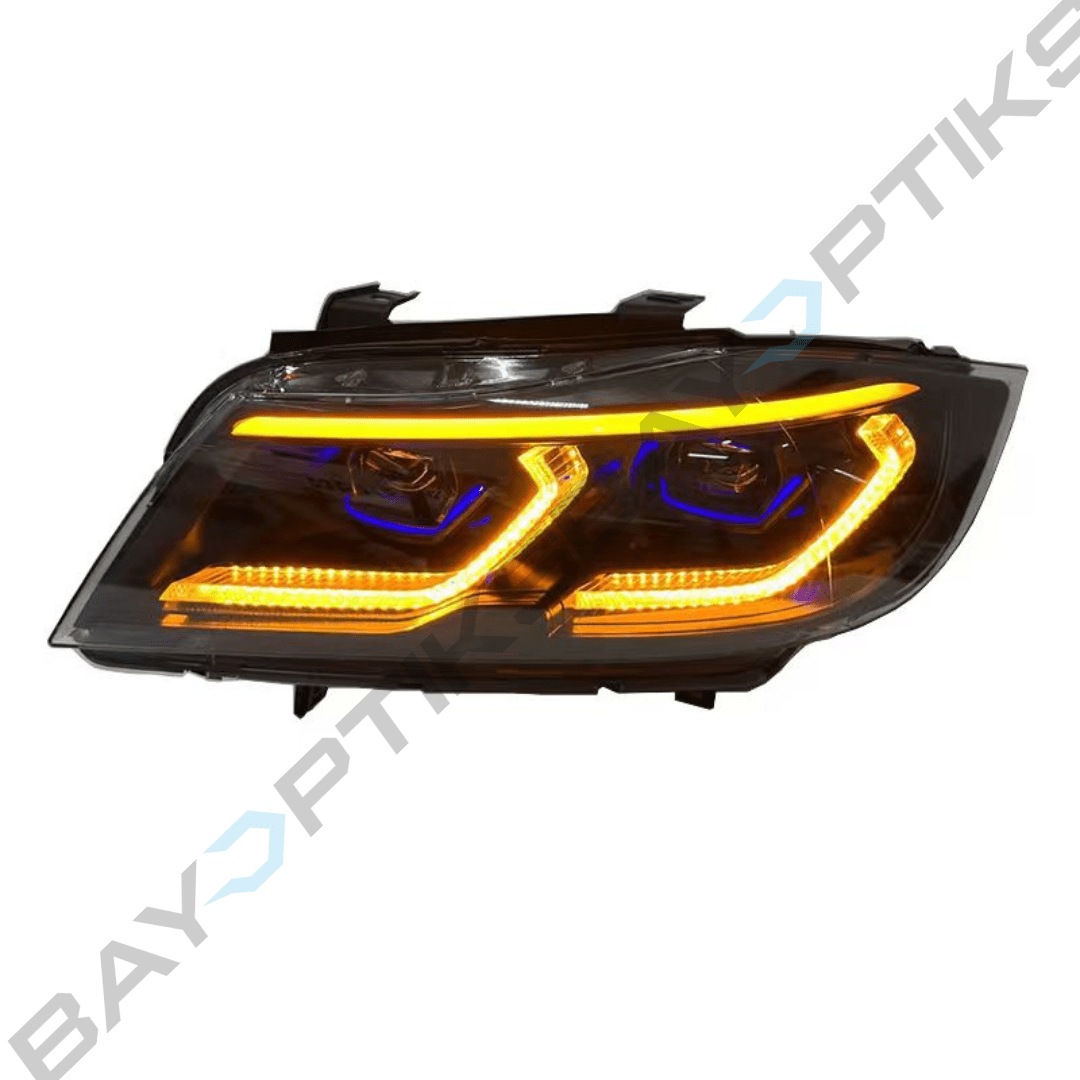 BMW 3 Series E90 Black Shadow Sedan Laser Style Yellow White Amber LED Headlights 2005-2012