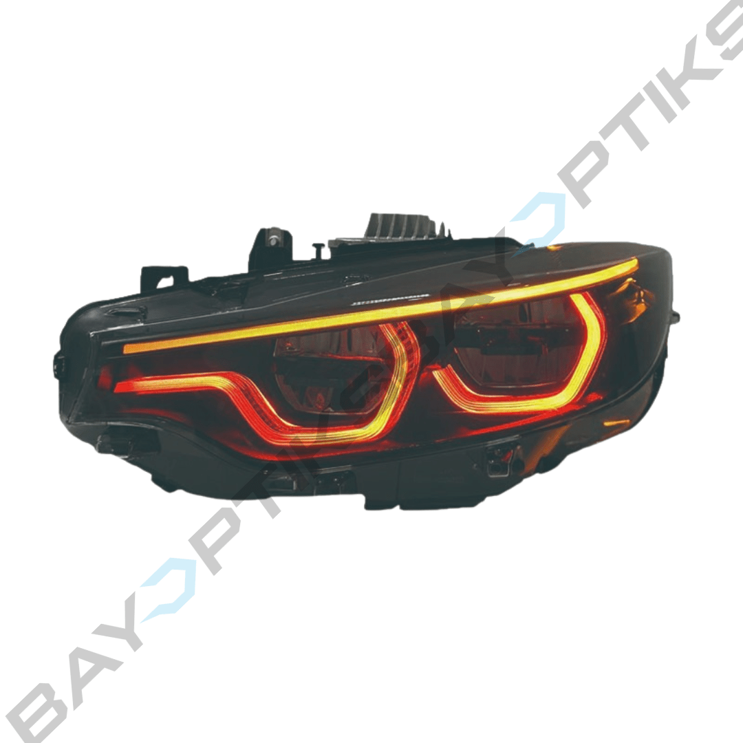 BMW 4 Series F32 M3 F80 M4 F82 Black Shadow Ikon Style Yellow White Red Tri Color LED Headlights 2014-2020
