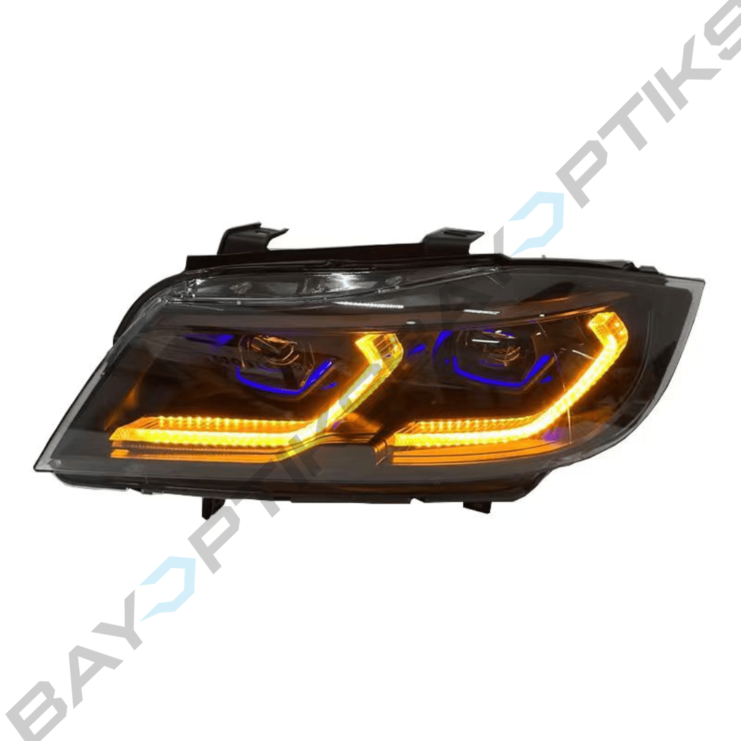 BMW 3 Series E90 Black Shadow Sedan Laser Style Yellow White Amber LED Headlights 2005-2012