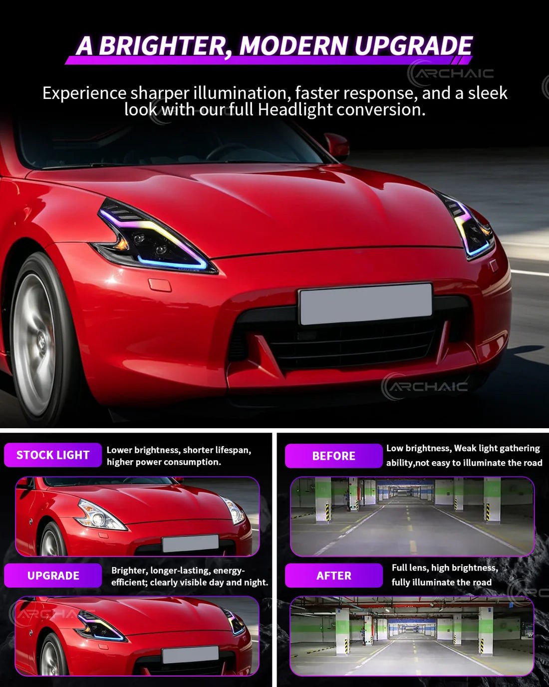 Nissan 370Z Fairlady Z Z34 RGB LED Headlights with App Control 2008-2020