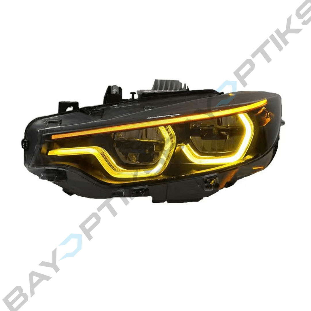 BMW 4 Series F32 M3 F80 M4 F82 Black Shadow Ikon Style Yellow White Red Tri Color LED Headlights 2014-2020