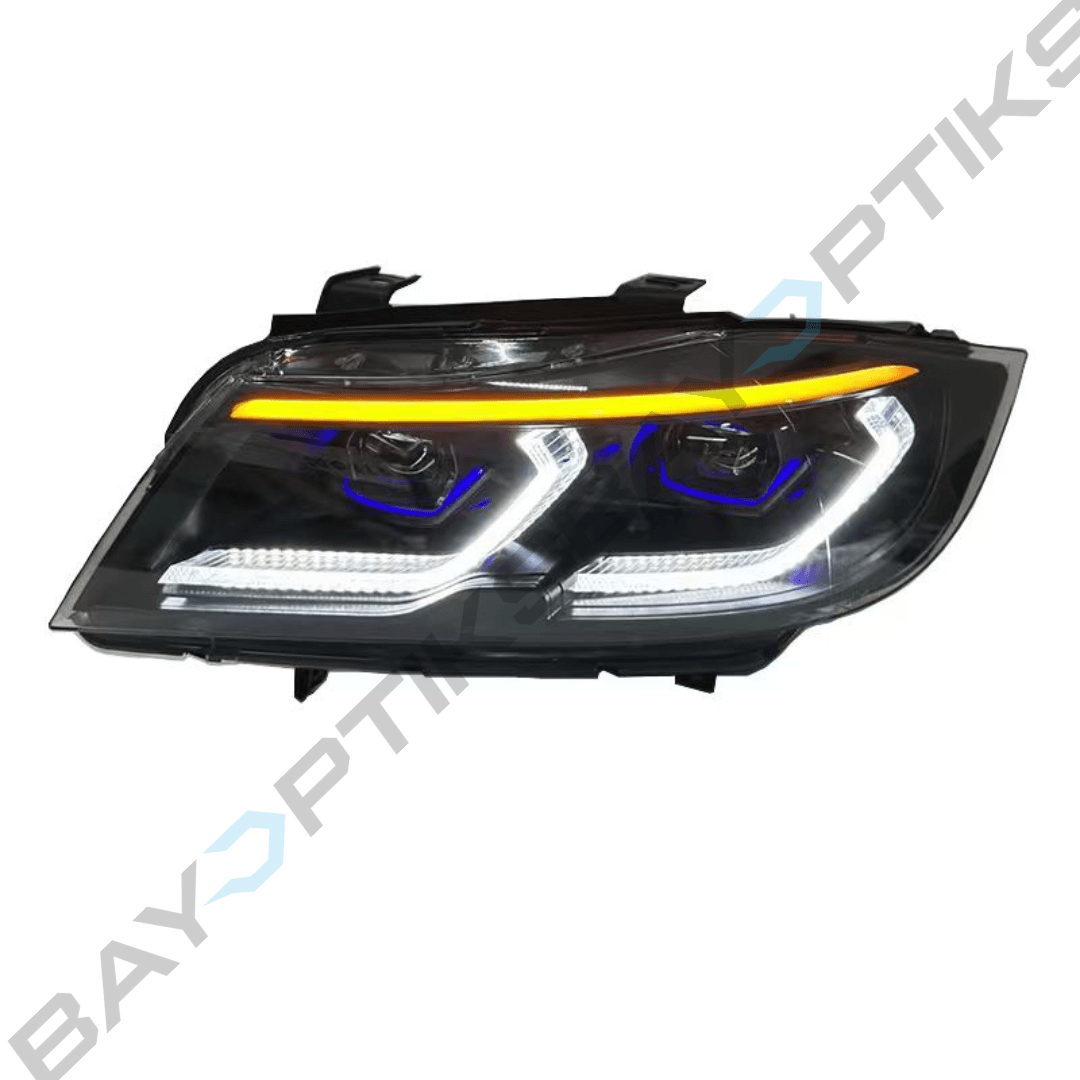 BMW 3 Series E90 Black Shadow Sedan Laser Style Yellow White Amber LED Headlights 2005-2012