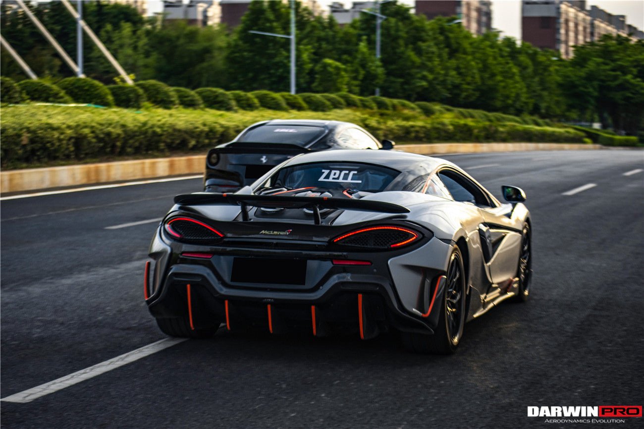 2015 - 2020 McLaren 540C & 570S & 570GT 600LT-Style Partial Carbon Fiber Rear Bumper with Diffuser and Trunk Spoiler and Engine Trunk and Exhaust