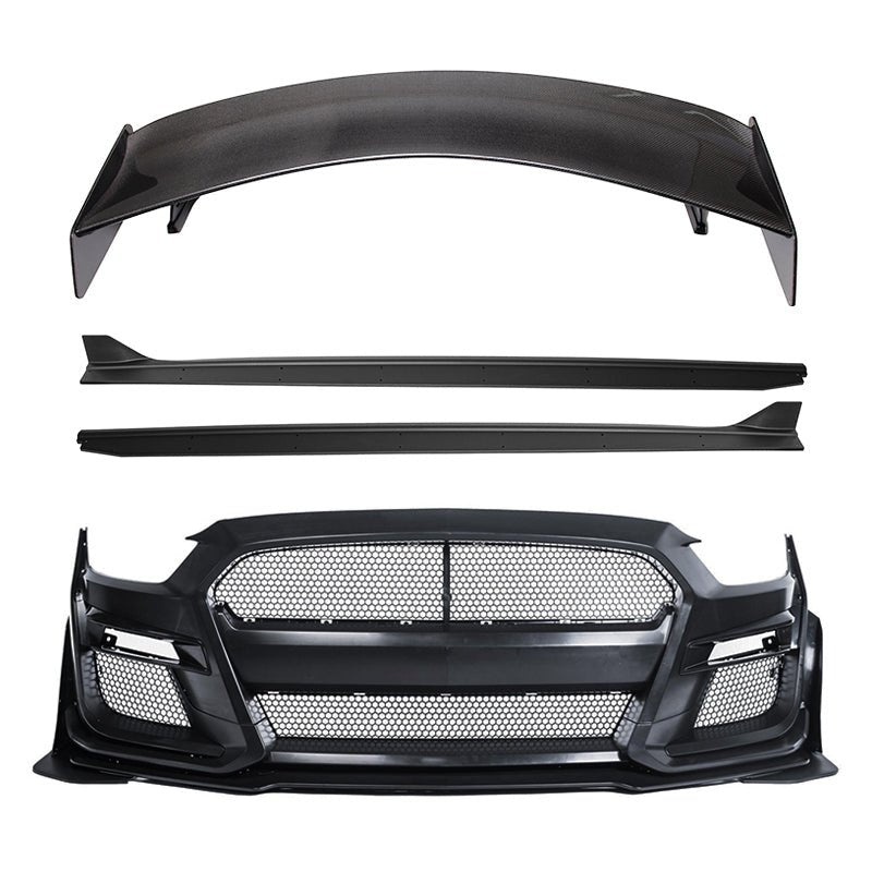 Ford Mustang S550 GT500 Style Conversion Full Body Kit Front Bumper Side Skirts High Wing 2015-2023