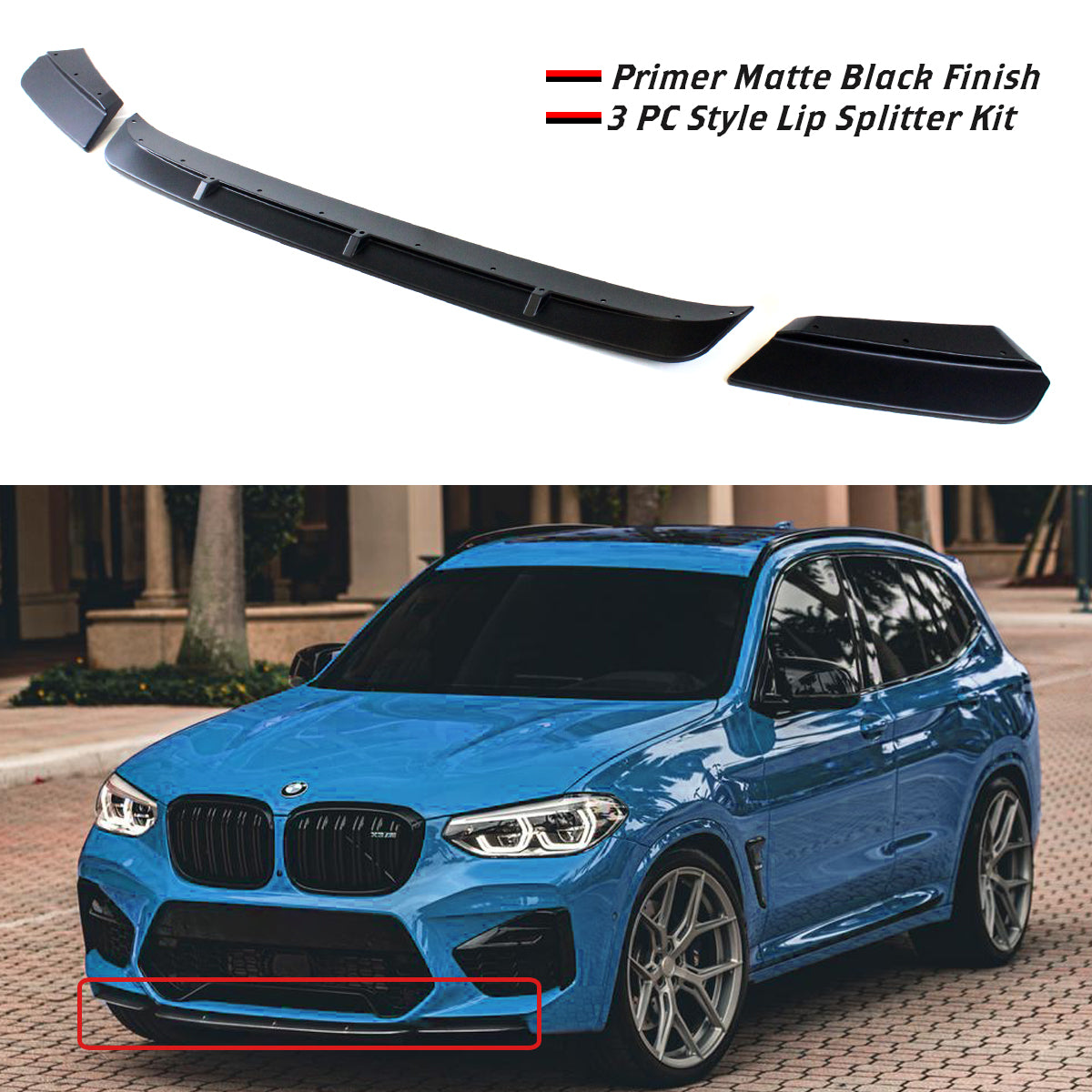 F97 X3M & F98 X4M BMW 3 PC Style Lip Splitter Kit Matte Black 2019-2022
