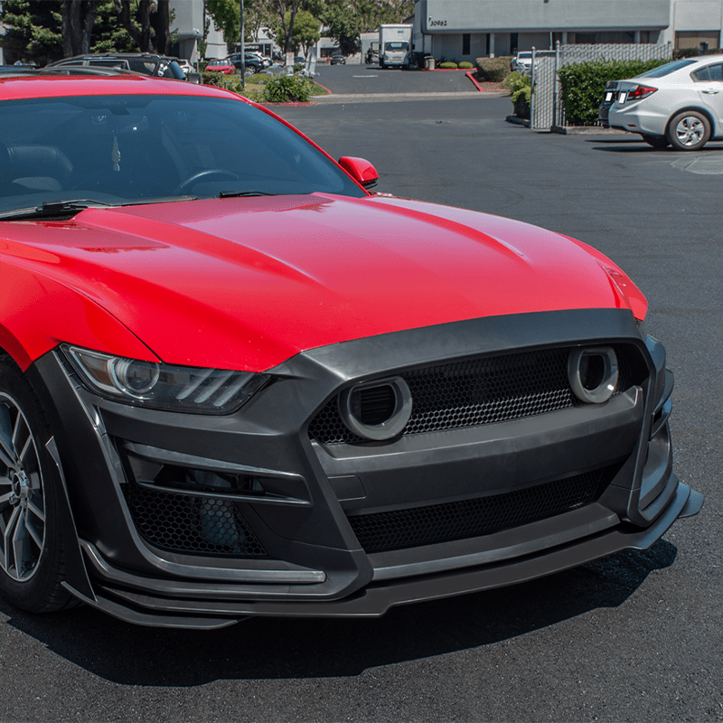 Ford Mustang S550 GT500 Style Primed Black Front Bumper Kit with LED Grille 2015-2017