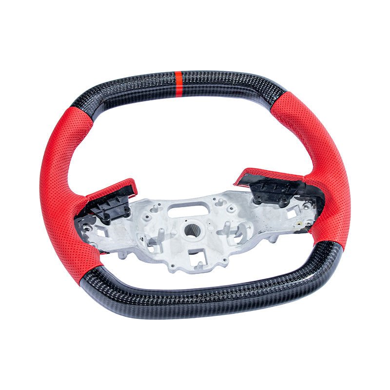 Corvette C8 CARBON FIBER Red Perforated Leather Stripe Steering Wheel