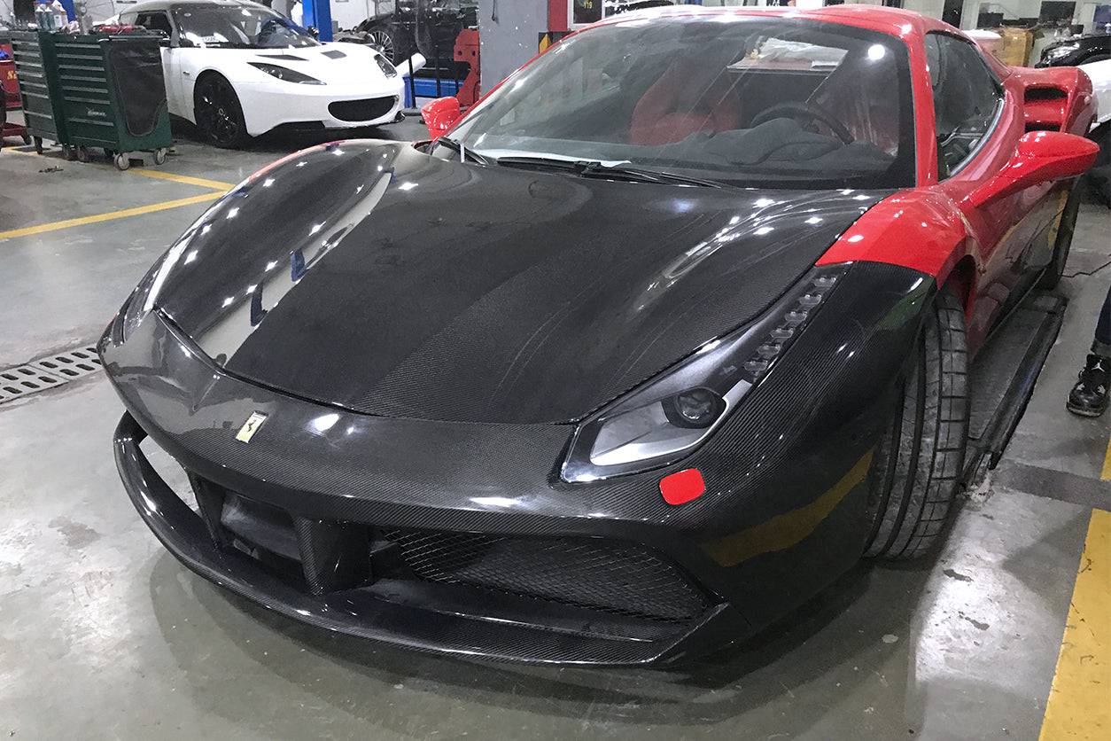 2015-2020 Ferrari 488 GTB & Spider OE Style Carbon Fiber Hood - Carbonado