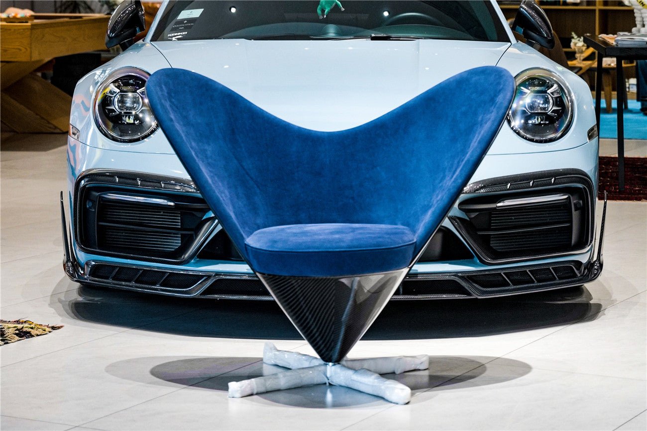 Heart-Shaped Carbon Fiber Marine Blue Suede Lounge Chair