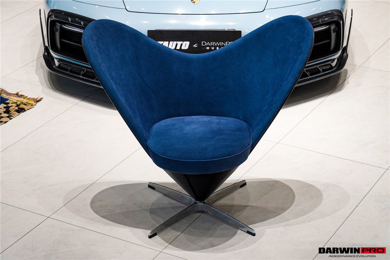 Heart-Shaped Carbon Fiber Marine Blue Suede Lounge Chair