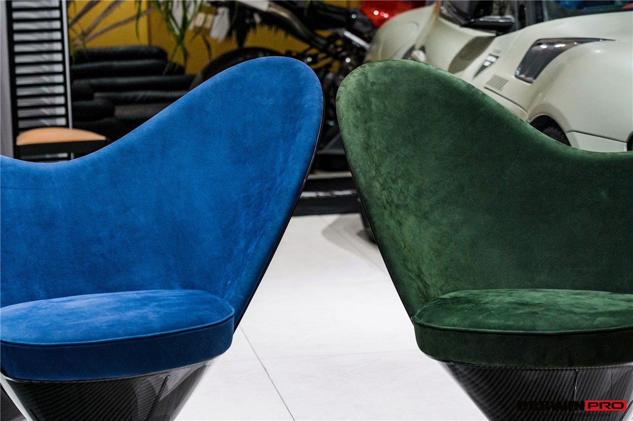 Heart-Shaped Carbon Fiber Marine Blue Suede Lounge Chair