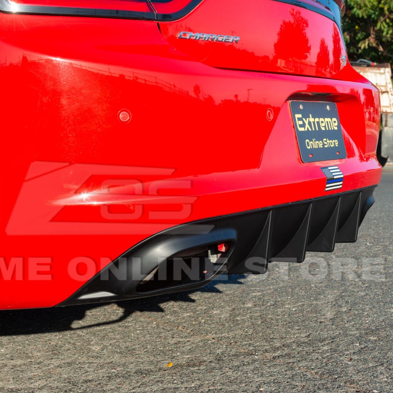 Dodge Charger LD SRT Style Matte Gloss Black Rear Bumper Dual Exhaust Diffuser Base Models 2015-2024