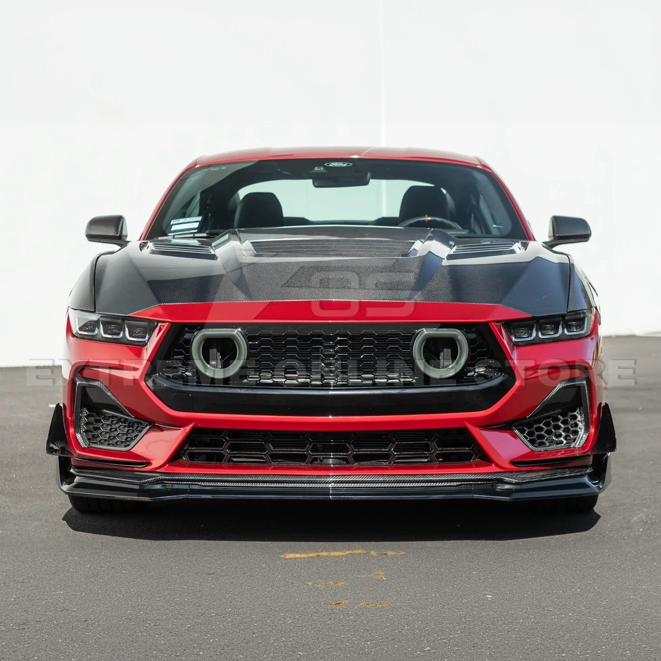 Ford Mustang S650 GTV Style Gloss Black LED Front Upper Grille Air Intakes 2024-Up