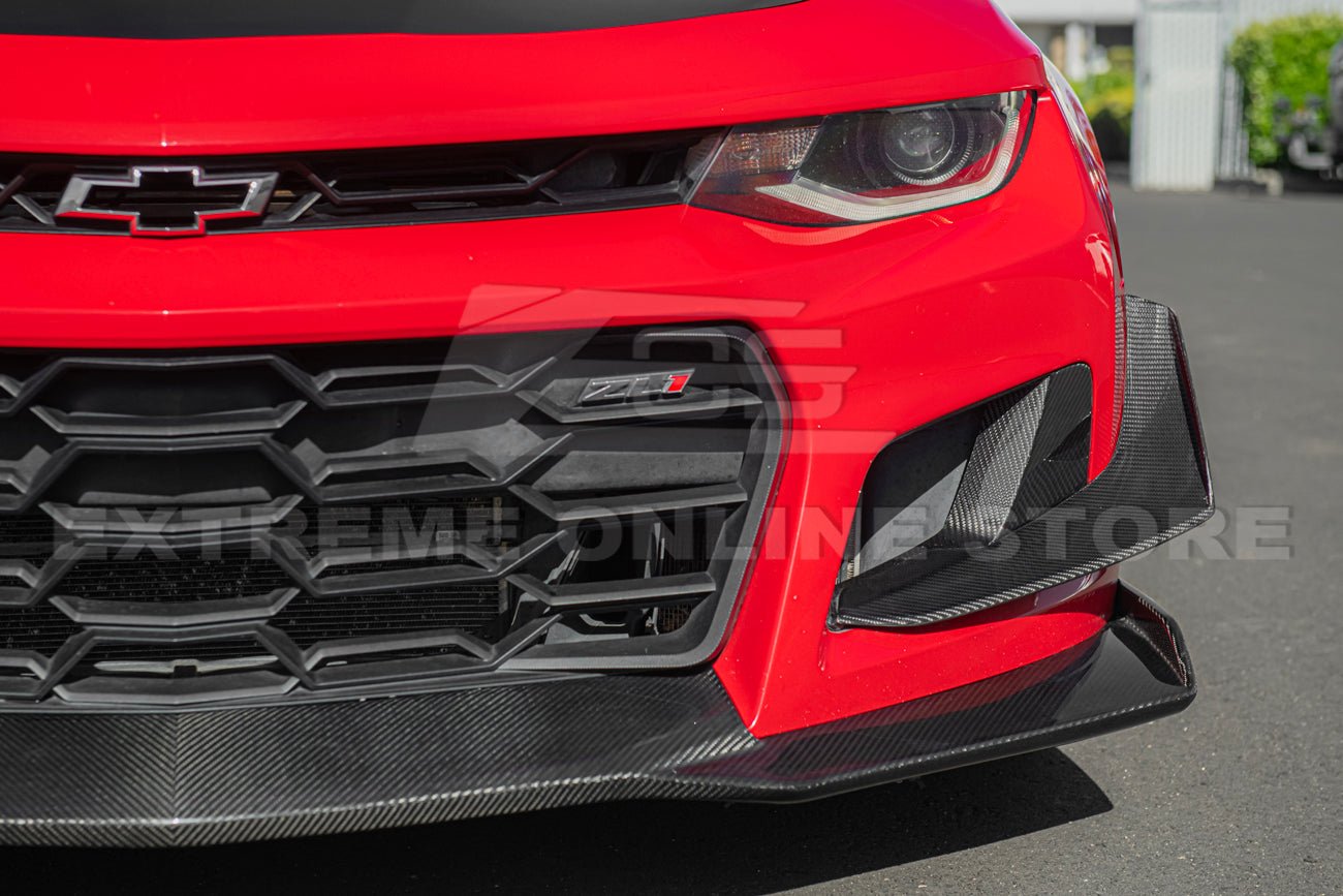 Chevrolet Camaro 6th Gen ZL1 1LE Style Dry Carbon Fiber Front Air Duct Bezels Canard Dive Planes 2017-2024