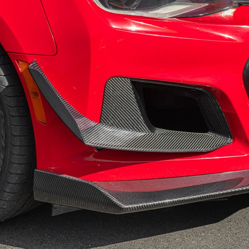 Chevrolet Camaro 6th Gen ZL1 1LE Style Dry Carbon Fiber Front Air Duct Bezels Canard Dive Planes 2017-2024