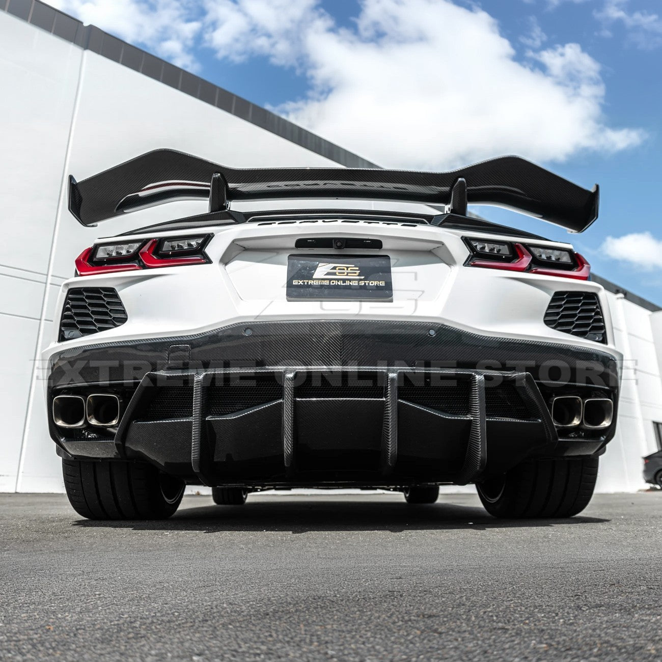 Chevrolet Corvette C8 Dry Carbon Fiber Quad Exit Rear Bumper Diffuser 2020-Up