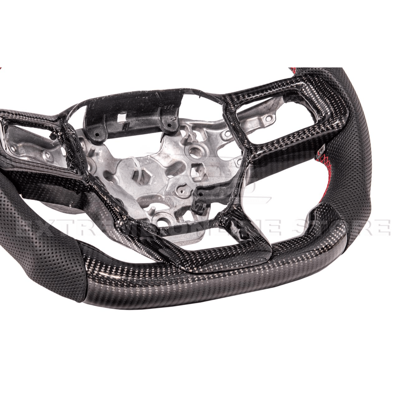 Ford Mustang S650 Carbon Fiber Steering Wheel Perforated Leather Red Stripe 2024-Up