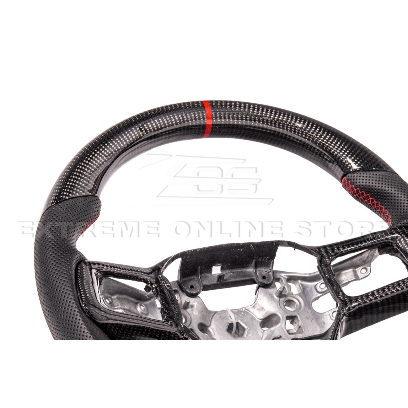 Ford Mustang S650 Carbon Fiber Steering Wheel Perforated Leather Red Stripe 2024-Up
