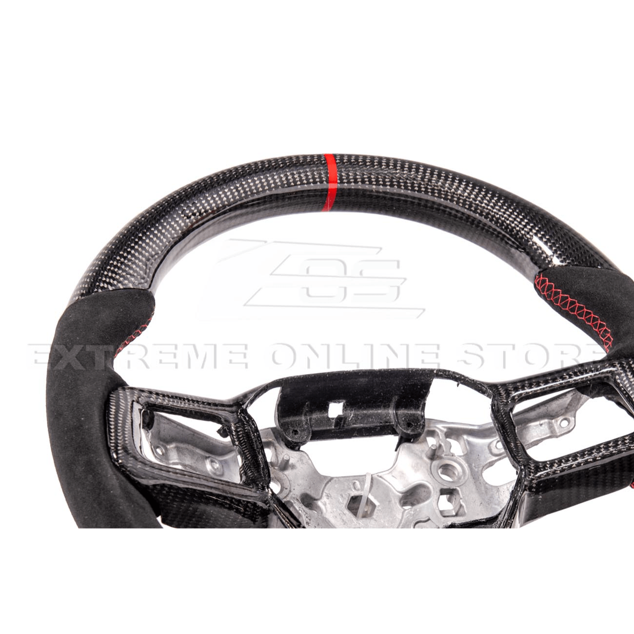 Ford Mustang S650 Carbon Fiber Alcantara Steering Wheel Red Stripe 2024-Up