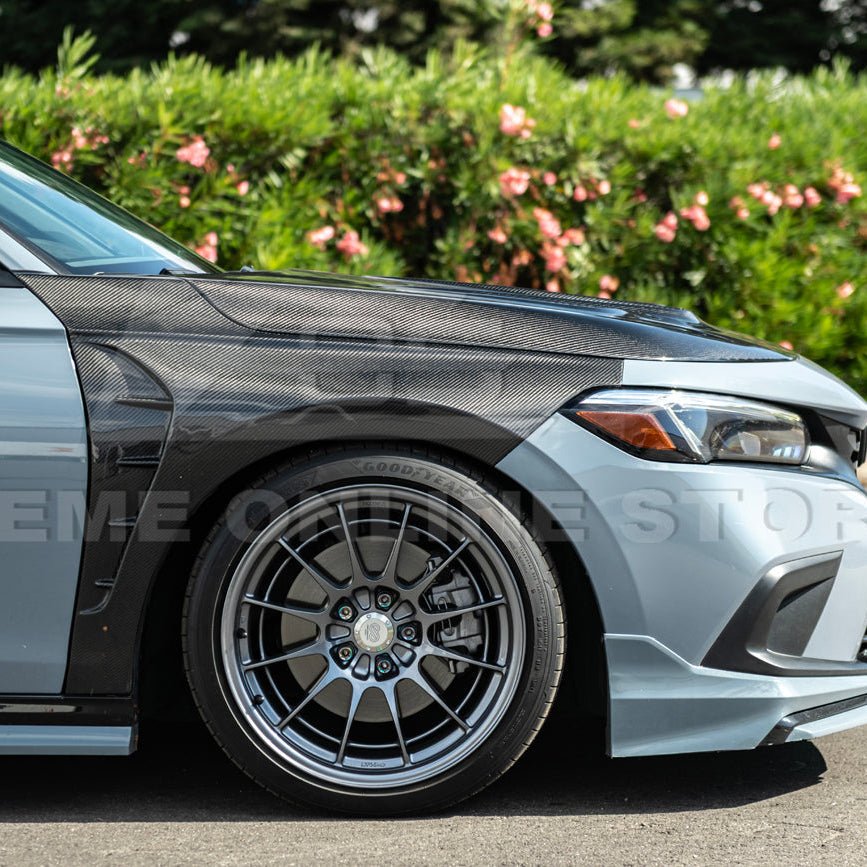 Honda Civic 11th Gen Varis Style Carbon Fiber Front Vented Hood with FL5 Fender Kit 2022-Up