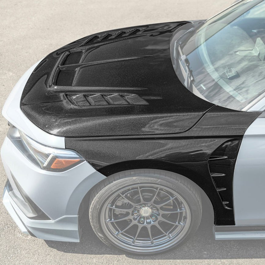 Honda Civic 11th Gen Varis Style Carbon Fiber Front Vented Hood with FL5 Fender Kit 2022-Up