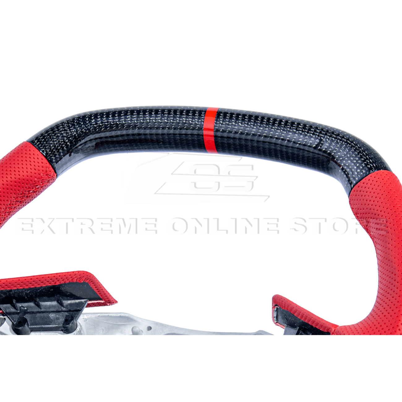 Corvette C8 CARBON FIBER Red Perforated Leather Stripe Steering Wheel
