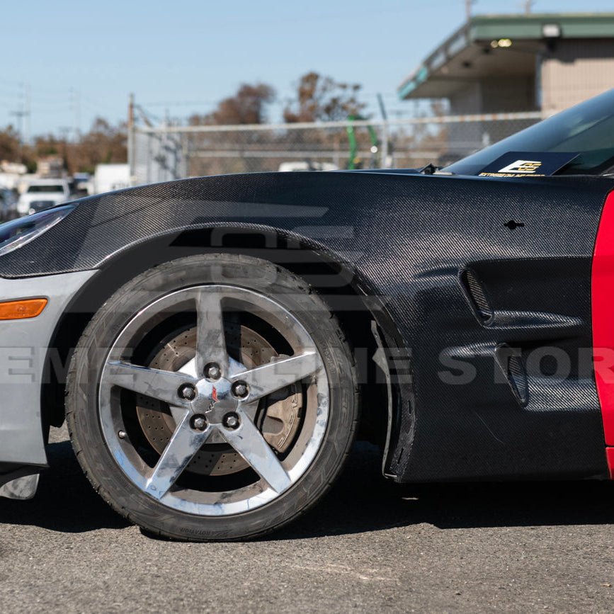 Chevrolet Corvette C6 ZR1 Style Carbon Fiber / Matte Black Front Wide Body Fender Pair 2005-2013