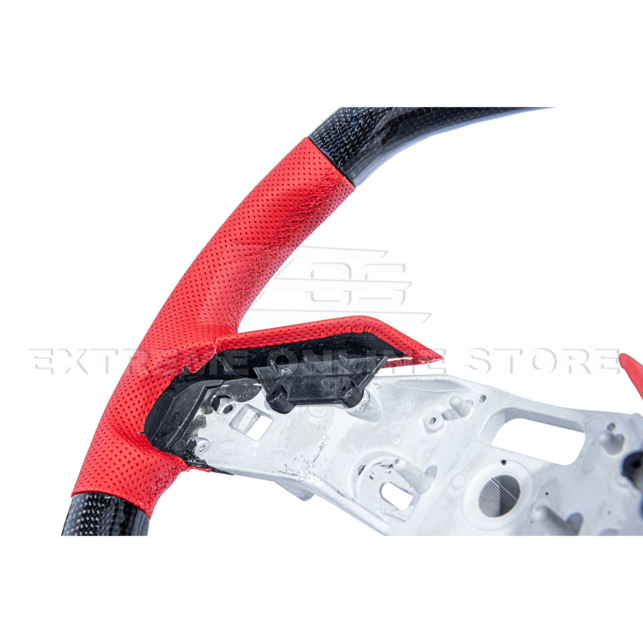 Corvette C8 CARBON FIBER Red Perforated Leather Stripe Steering Wheel