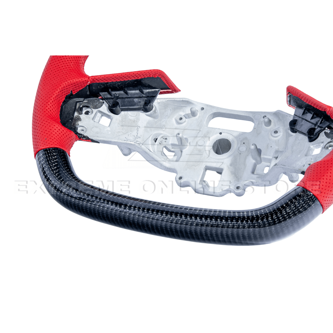 Corvette C8 CARBON FIBER Red Perforated Leather Stripe Steering Wheel