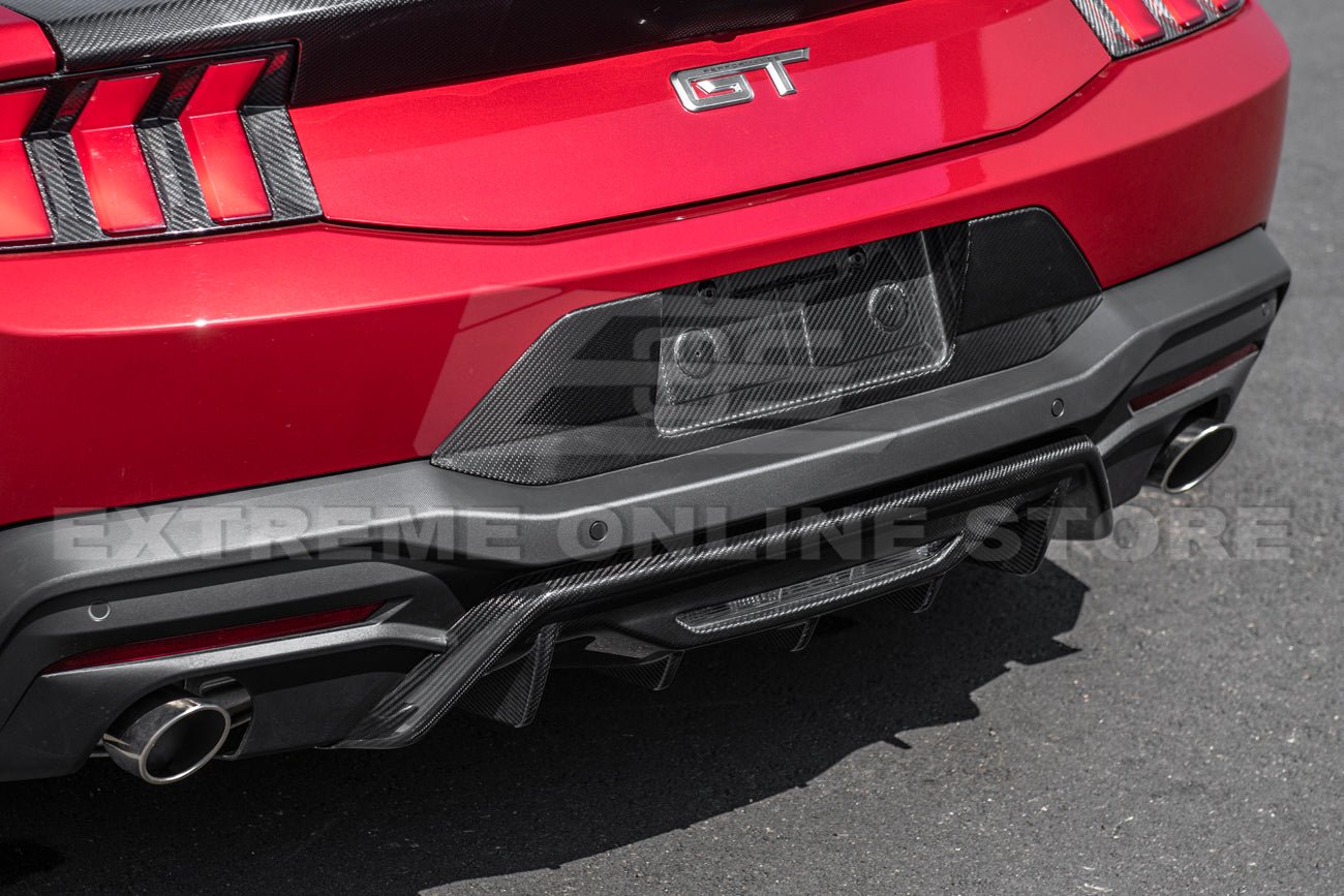 Ford Mustang S650 Performance Style Dry Carbon Fiber Rear Finned Bumper Diffuser 2024-Up