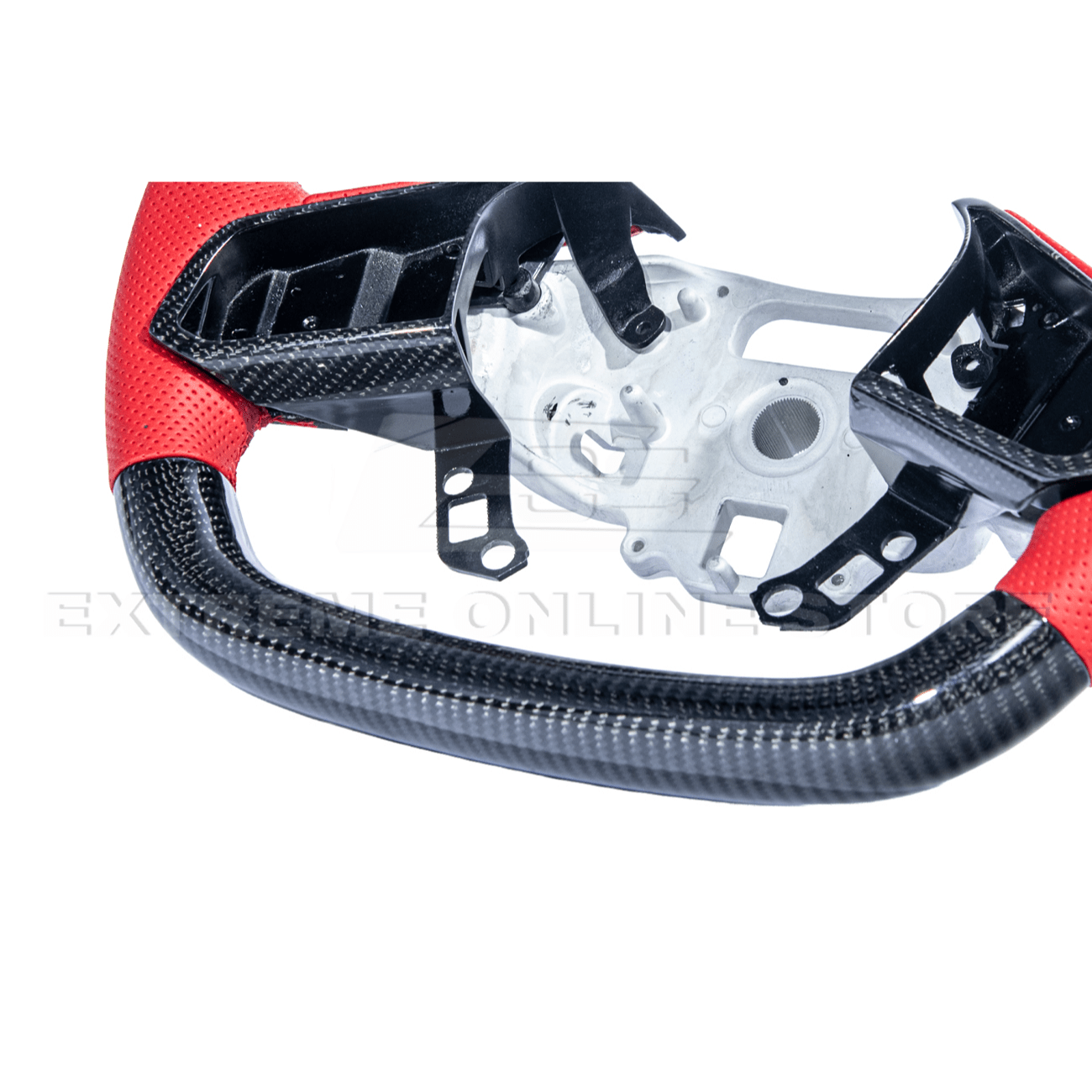 Corvette C8 CARBON FIBER Red Perforated Leather Stripe Steering Wheel