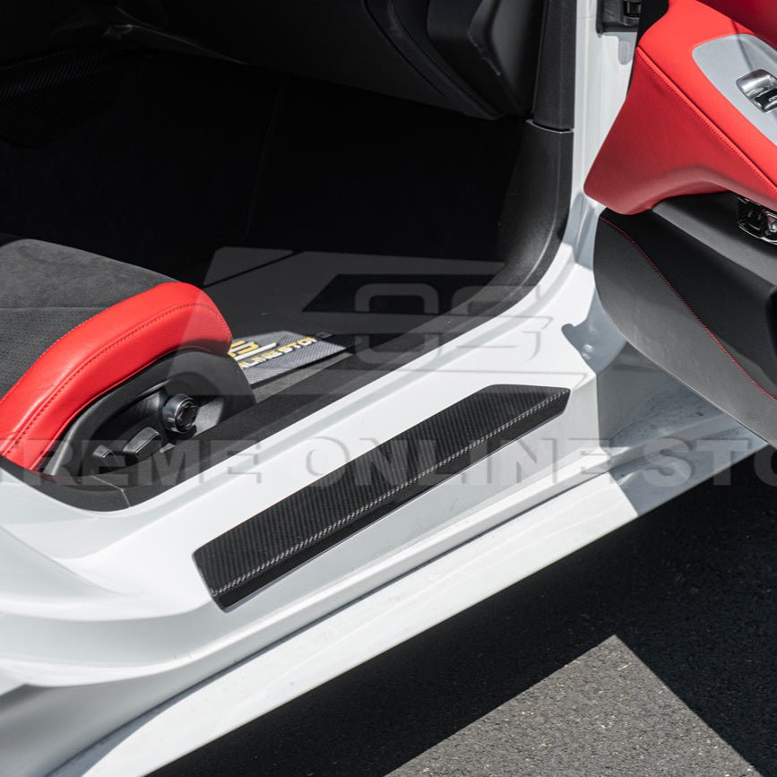 Chevrolet Corvette C8 Dry Carbon Fiber Side Door Sill Plate Strip Covers 2020-Up