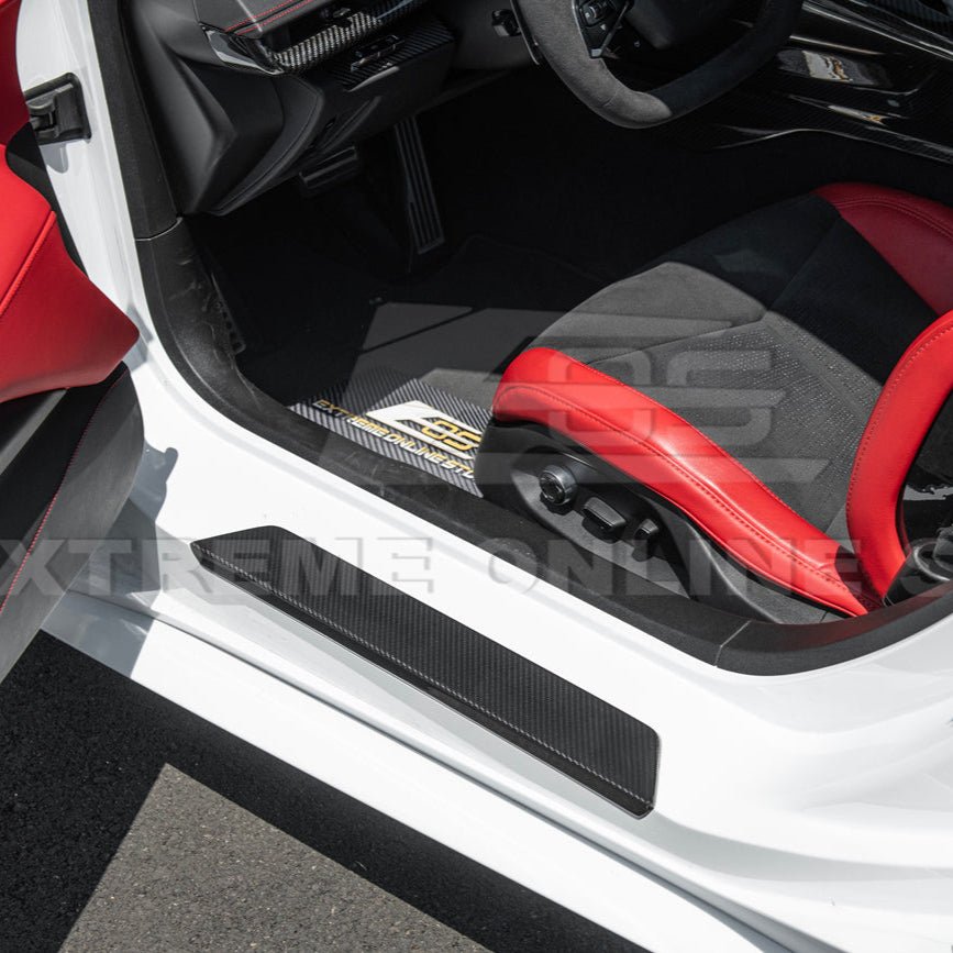 Chevrolet Corvette C8 Dry Carbon Fiber Side Door Sill Plate Strip Covers 2020-Up