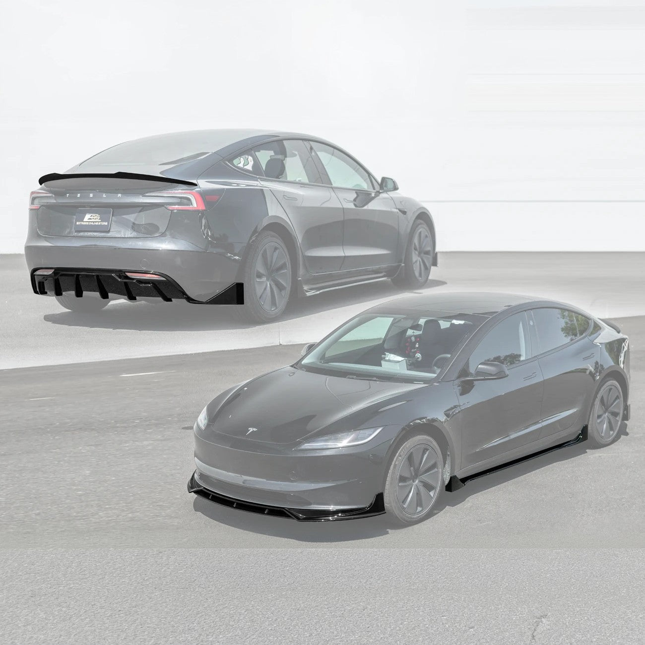 Tesla Model 3 Highland Track Style Gloss Black Full Body Kit 2024-Up