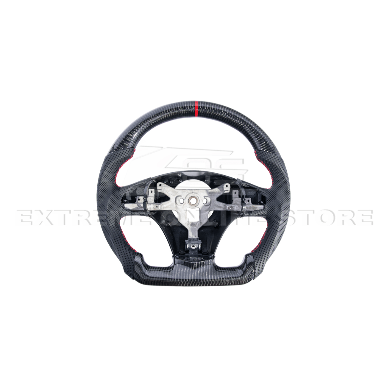 Chevrolet Corvette C6 Carbon Fiber Steering Wheel Perforated Leather Red Stripe 2005-2013