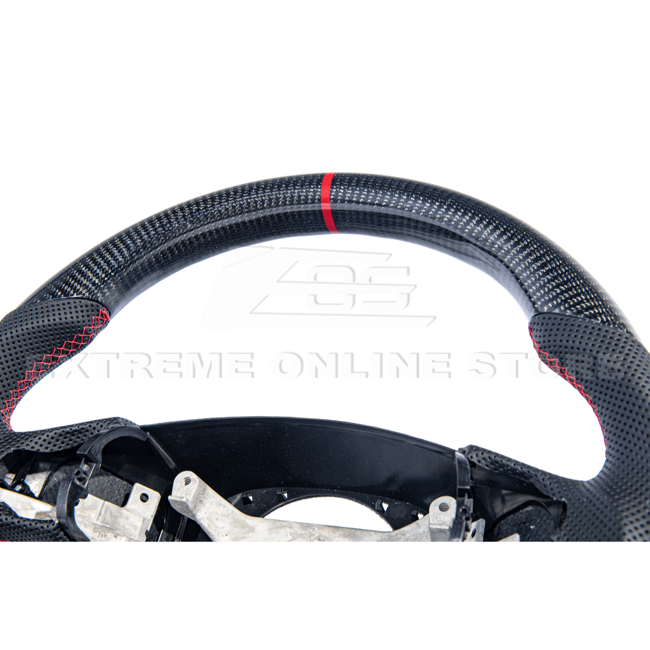 Chevrolet Corvette C6 Carbon Fiber Steering Wheel Perforated Leather Red Stripe 2005-2013