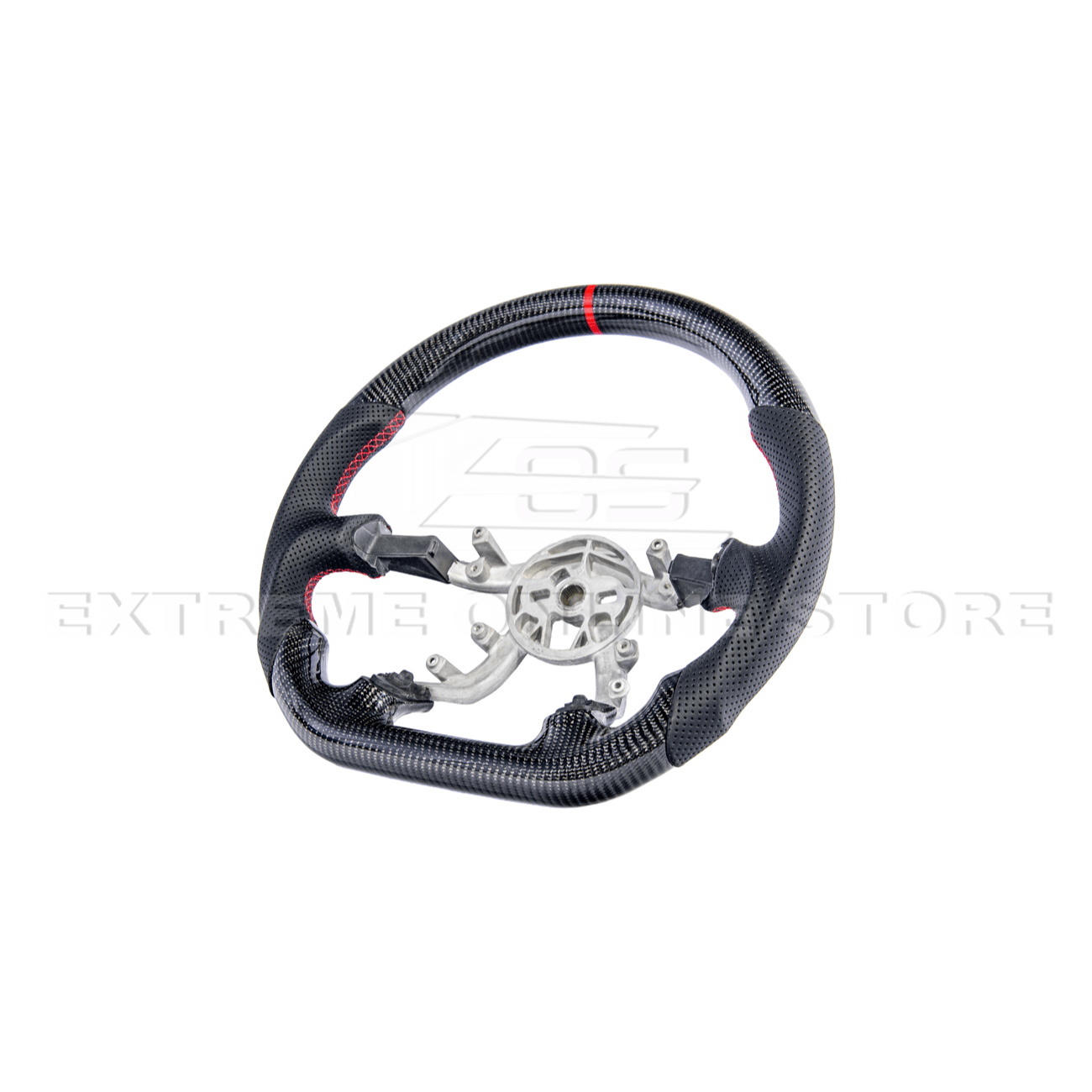 Corvette C5 Black Perforated Leather Red Stripe Carbon Fiber Steering Wheel (1997–2004)