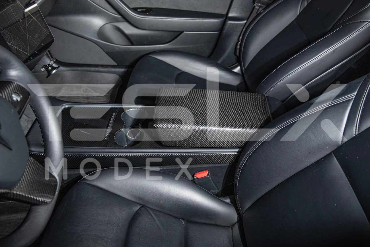Tesla Model 3 Model Y Carbon Fiber Interior Center Armrest Cover 2020-Up