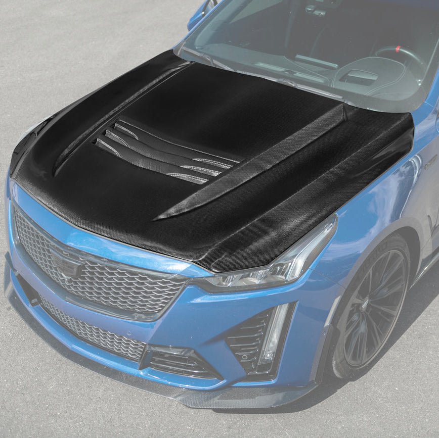 Cadillac CT5 / CT5-V Carbon Fiber Front Bumper Hood Vented Cover Blackwing Style 2020-Up