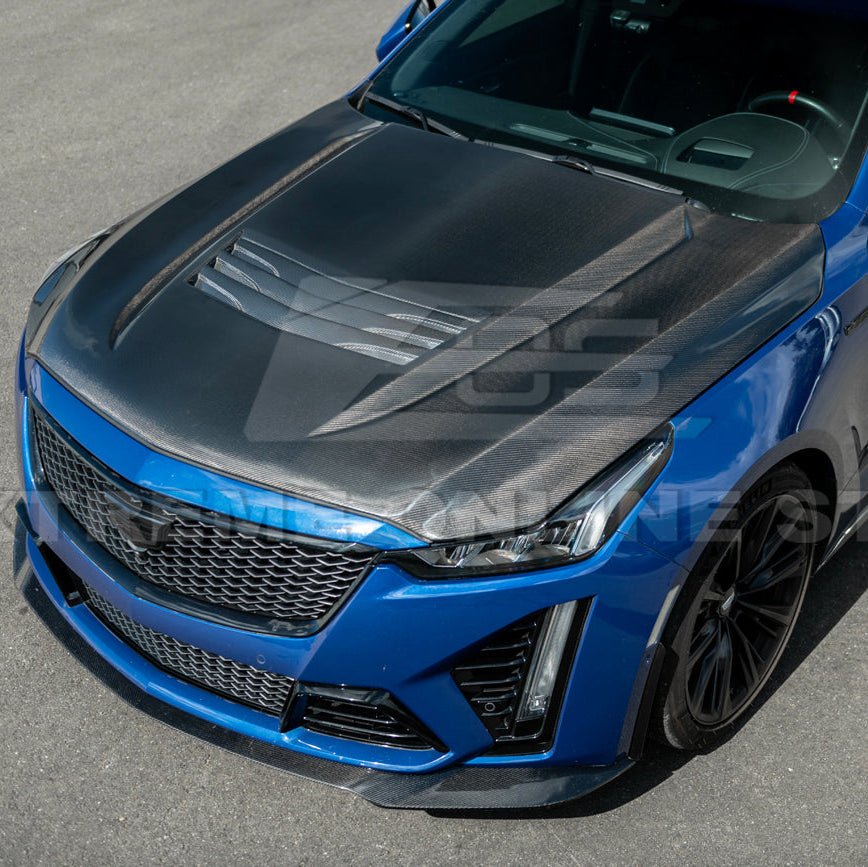 Cadillac CT5 / CT5-V Carbon Fiber Front Bumper Hood Vented Cover Blackwing Style 2020-Up