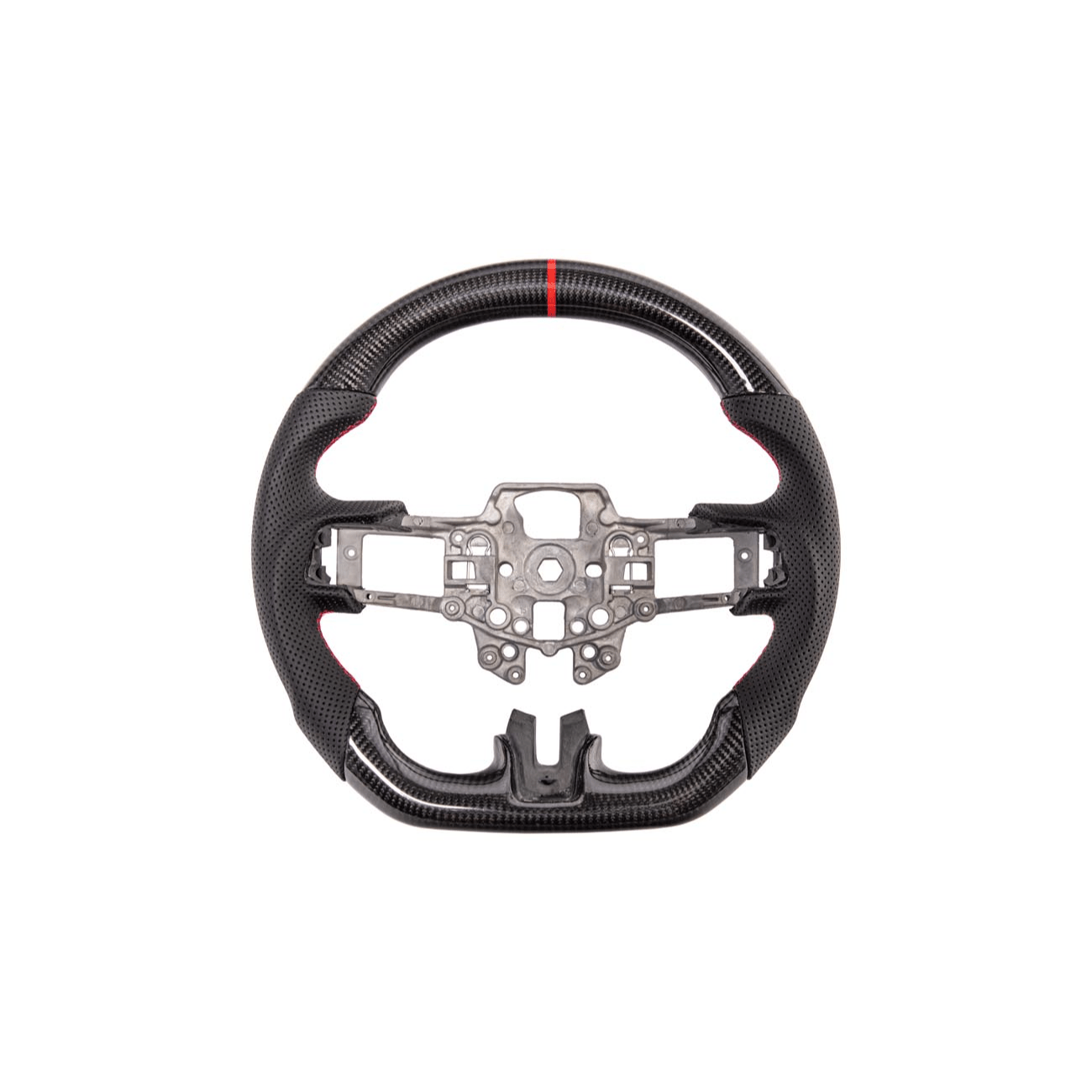 Mustang S550 Black Leather Red Stitching Carbon Fiber Steering Wheel 2015-2023
