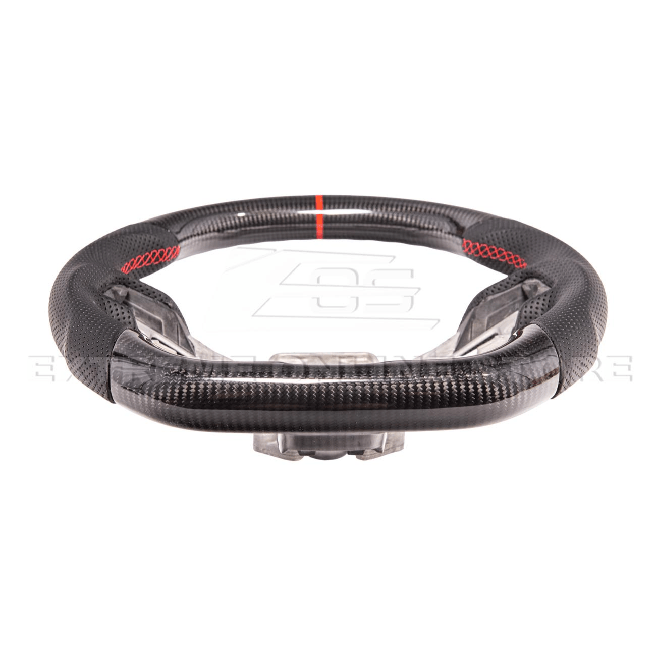 Mustang S550 Black Leather Red Stitching Carbon Fiber Steering Wheel 2015-2023