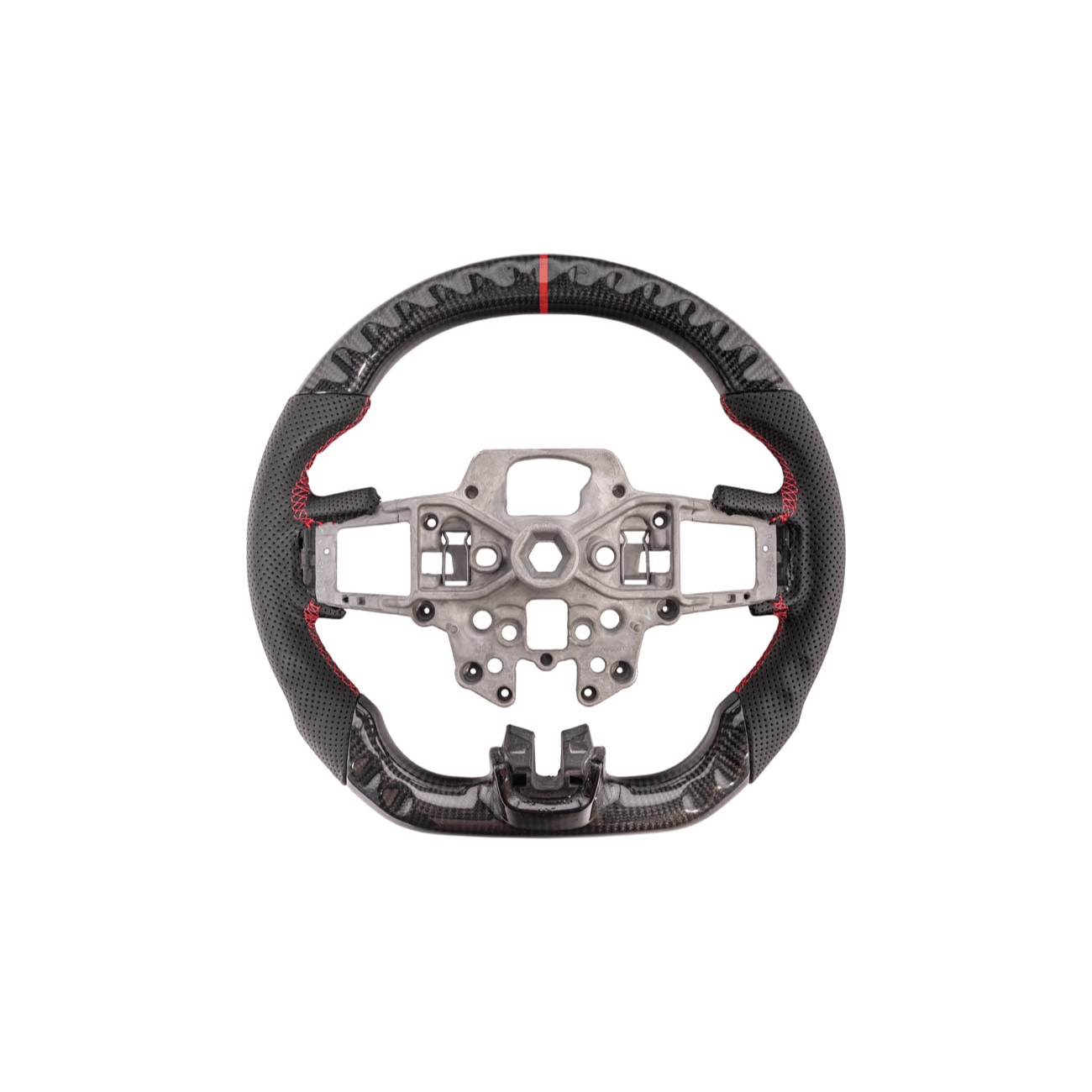 Mustang S550 Black Leather Red Stitching Carbon Fiber Steering Wheel 2015-2023